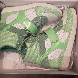 Green hightop sneaker wedges